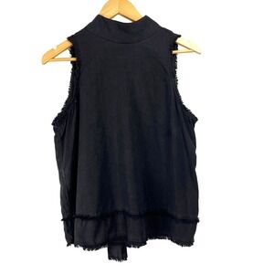 Cloth & Stone Black Tencel Tie Neck Sleeveless Frayed Hem Top M Edgy Boho Casual